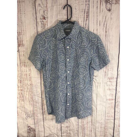 Bonobos Blue Rose Pattern Button Down Shirt Floral Print Casual Cotton Size S - Picture 1 of 5